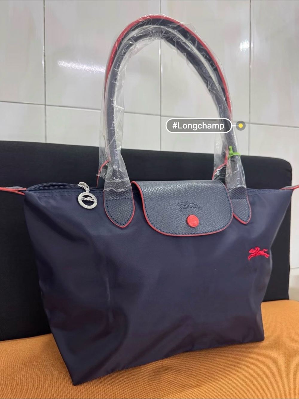 Longchamp Navy Tote with Red Trim and Accents - Picture 3 of 8